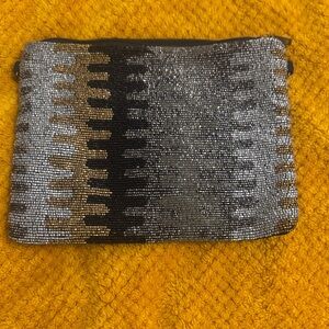 Elegant Silver and Black Beaded Clutch